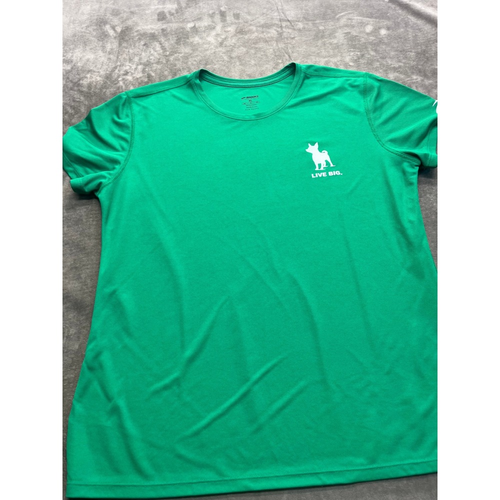 Brooks Run Happy Live Big Green Graphic Running Shirt Womens XL Performance Tee